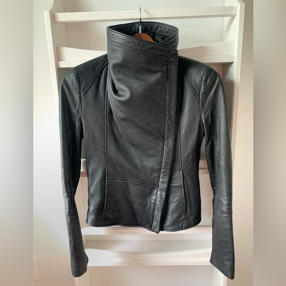 BCBG Max Azria, “Orson” Leather Jacket, Size XS black leather jacket